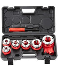 Ratcheting Pipe Threader Kit With Six Dies One Quarter Inch NPT To One And A Quarter Inch NPT Portable Pipe Threading Tool Set With Storage Case For Plumbing Installation And Repair