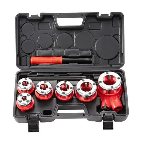Ratcheting Pipe Threader Kit With Six Dies One Quarter Inch NPT To One And A Quarter Inch NPT Portable Pipe Threading Tool Set With Storage Case For Plumbing Installation And Repair