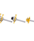 Fabater 45 Degree Stile Router Bit Set With T Shaped Geometry And Three Sharp Teeth For Clean Wood Slotting On MDF Plywood And Particle Board Featuring Durable Cemented Carbide Construction And Precision 1/4 Inch Shank Fitment For Smooth Cutting Without, showing three router bits with yellow design and 1/4 inch shank.