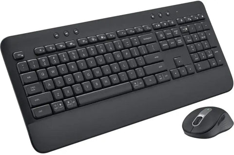 Straight Up Game Changer Thunderbolt 4 Dock Station With 100W Fast Power And Stunning 4K Display Output Paired With Dual Monitor Desk Stand Bundle With Wireless Keyboard And Gel Mouse Combo For Home Office, top view of black wireless keyboard and mouse.