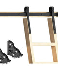 10Ft Sliding Library Ladder Hardware Kit For Home Office With Bottom Wheels And Brakes, 300 Lb Max Load, Complete Track And Wall Connector Set, Ladder Not Included. Image shows rollers, track, and ladder support.