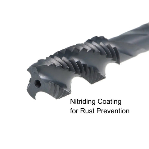 Close-up of Pro Grade M12 x 1.75 Spiral Flute Thread Tap with nitriding coating for metric machine threading.