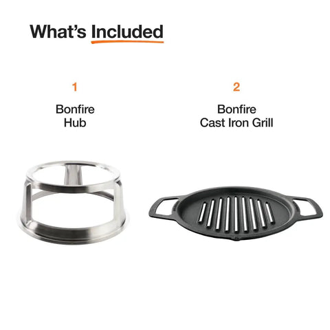 Bonfire Grill Top And Hub Cast Iron Cooktop With Stainless Steel Hub For 8 Inch Elevation Add On For Bonfire Fire Pit Outdoor Cooking