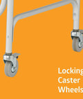 Rock Solid Aluminum Shower Chair Commode With Plush Padded Seat And Smooth Roll Locking Casters, close-up of locking caster wheels.