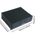 Tough As Nails Rack Mount Sliding Drawer For Server Cabinet Deep Storage Box With Secure Key Lock showing dimensions and sleek black finish.