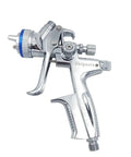 Pro Grade Chrome Plated Pneumatic Paint Spray Gun Built For Automotive And Metallic Touch Ups Delivers Hella Smooth High Atomization Clean Spray Pattern And Rock Solid Durability, chrome finish close-up.