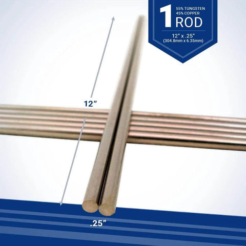 Copper Tungsten Rod 0.25 Inch Diameter By 12 Inch Length, 55 Percent Tungsten 45 Percent Copper, RWMA Class 10 for welding