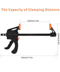 4 Inch Bar Clamps For Woodworking 5 Piece Trigger Quick Grip Clamps displayed with clamping distance and size measurements.