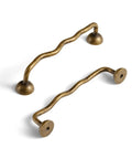 Solid Brass Cabinet Pulls With 5 Inch Hole Centers, Antique Brass Drawer Handles, Ergonomic Wave Design, Cool Rustic Look