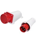 Three Phase IP67 Industrial Socket Set For 380 415V Power Supply 4 Pin 63A 3P And E Beefy ABS Connector For Industry Dock Wharf Metallurgy And Power Plants, red white