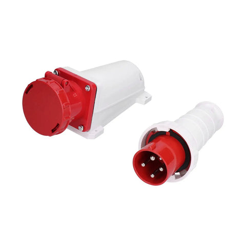 Three Phase IP67 Industrial Socket Set For 380 415V Power Supply 4 Pin 63A 3P And E Beefy ABS Connector For Industry Dock Wharf Metallurgy And Power Plants, red white