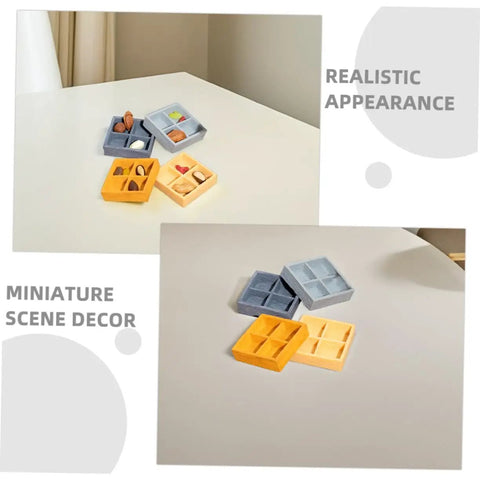 Four Grid Miniature Resin Storage Box Set for Dollhouses, realistic candy and nut display ornaments, perfect tiny decor