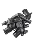 Performance Engine Coolant Thermostat Straight Garage Swap For Citroen C4 Peugeot 207 308 508 top view showing hoses and fittings.