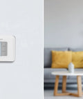 Non Programmable Thermostat With Backlit Display And No Fuss Simple Manual Controls, wall-mounted in living room view