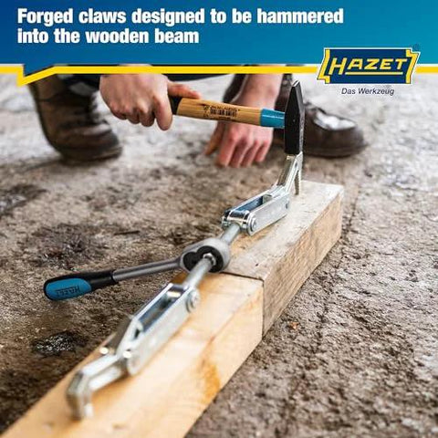 HAZET Beam Puller 1774-1 front view; steel clamps with forged claws on timber, HAZET logo visible