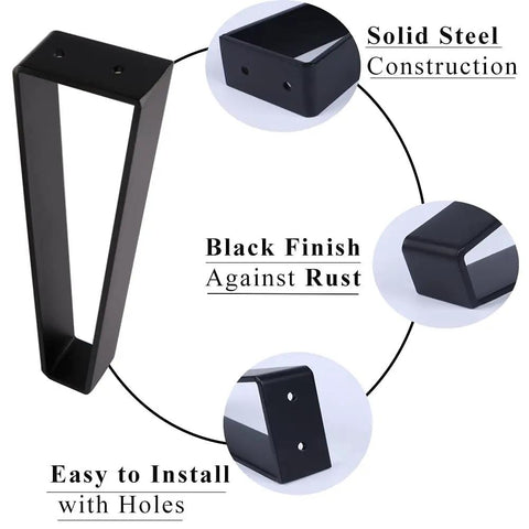 10 Inch Trapezoid Hairpin Furniture Legs Set Of 4, Solid Cold Rolled Steel, Black Finish with pre-drilled installation holes