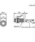 Technical drawing of NJK5002C Hall Effect Sensor Proximity Switch with 10mm Sensing Distance M12 12mm Diameter 3 Wire NPN Normally Open