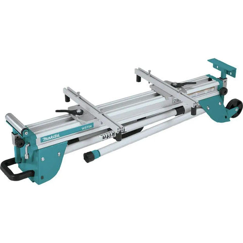 Compact Folding Miter Saw Stand With Lightweight Aluminum Tubular Frame Large Wheels And Side Handle For Easy Job Site Transport