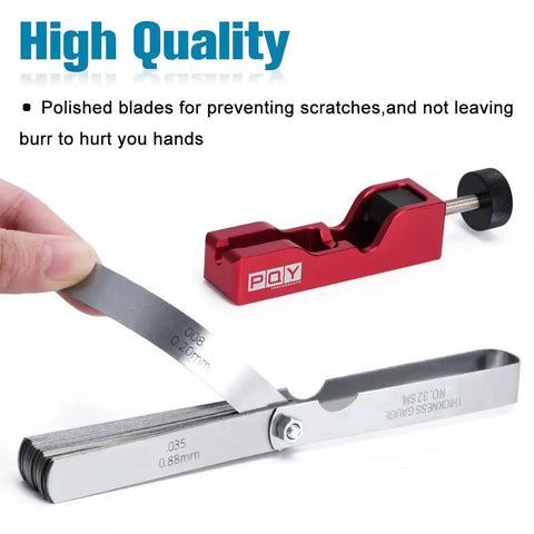 Universal Spark Plug Gap Tool With 32 Blades Steel Feeler Gauge For Most 10mm 12mm 14mm And 16mm Spark Plugs Red Aluminum Gapper