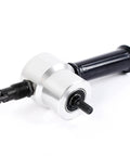 Heavy Duty Electric Sheet Metal Nibbler With Iron Sawer Punching Shears Drill Attachment. Close-up of aluminum tool with black handle.