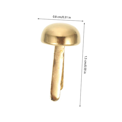 Close-up of a golden paper fastener or brad from the 500-Piece DIY Craft Nails And Paper Fasteners Kit For Cards And Scrapbooking.