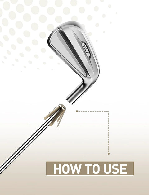 Front view of golf iron head with brass shaft adapter shims, 12-piece universal kit (.335-.370)