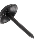 Close-up of a sleek black metal upholstery tack, part of 200 Piece Bulk Of Sleek Black Metal Upholstery Tacks And Antique Thumb Nails Heavy Duty Furniture Hardware With A No Sweat Setup Straight Quality Goods To Level Up Your Couch Reupholstering DIY Projects.