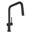 hansgrohe Talis N Pull Down Kitchen Faucet, Modern, Magnetic Hand Sprayer, 1-Handle, 1.75 GPM, Matte Black, 72864671, side view.