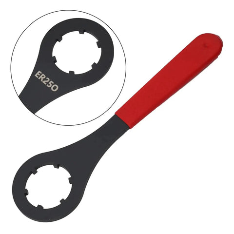 Heavy Duty Drop Forged Carbon Steel O Type Collet Wrench For ER16 ER20 ER25 ER32 Nuts Perfect Fit Spanner Tool For Milling CNC Lathe with red handle.