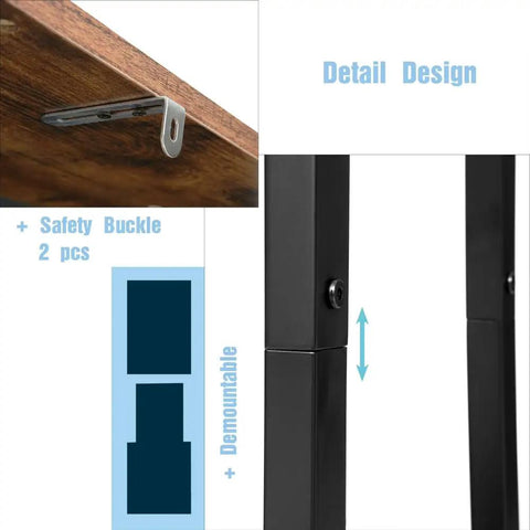 Close-up details of Industrial Style Four Tier Floor Bookshelf And Plant Stand with trapezoid design safety buckle and iron frame.