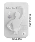 Kickass Sticky Wall Hooks Featuring A Snazzy Ballet Design deliver rock solid hold; 10cm ballet hook for easy wall storage.
