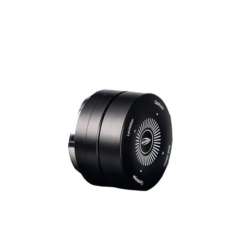 Get The Most Out Of Your Home Machine With This Slick Dual Bearing Espresso Distributor Compatible With Breville Barista And IKAPE Portafilters In 51 54 58 Mm Sizes, black design with calibration markings.