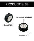 20 Piece Toy Car Wheel Rubber Tire Kit With 10 Piece Round Rod Axles showing 20mm diameter wheel and 2mm shaft compatibility