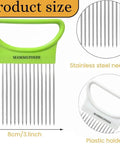 Front view of green Mammufunds crinkle cutter with stainless steel blades and white plastic holder