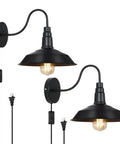 Plug In Farmhouse Wall Sconces Set Of 2 With Cord And Button Switch Dope Industrial Black Wall Lamps For Bedroom Living Room Hallway Or Bathroom Vanity Rustic Modern Lighting Fixtures