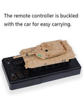 2.4 GHz 9-Channel RC Battle Tank With Sound Lights And Rotating Turret, 1:64 scale yellow tank on controller platform