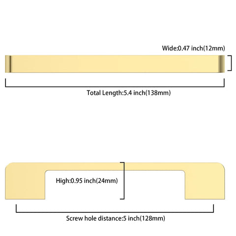 Dimensions diagram of 10 Pack 5 Inch Brushed Gold Cabinet Pulls For Kitchen Cabinets Cupboards And Drawers Durable Cabinet Hardware.