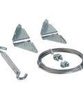 Anti Sag Gate Kit For Exterior Use With WeatherGuard Protection Zinc Plated Heavy Gauge Cold Rolled Steel Includes Top And Bottom Corner Braces And Mounting Hardware Keeps Gates Aligned With Up To Seven And A Half Feet Diagonal Bracing, image shows zinc corner braces, cable, and turnbuckle.