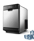 Top Tier Counter Top Ice Maker Delivers Sixty One Pounds Daily Lightning Fast Five Minute Cycle with shiny ABS shell and ice cubes.