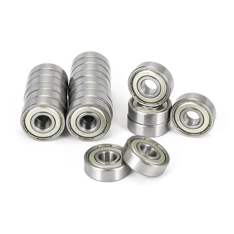 Five Pcs Premium R144 ZZ Miniature Deep Groove Ball Bearings arranged showing high quality steel, ideal for small motors and gadgets.