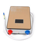 Electric Tankless Water Heater 110V 4500W Delivers Straight Fire Hot Water With Zero Wait Time And Rapid Three Second Heating For Quick Showers Featuring A Slick Gold Finish.