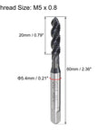 M5 x 0.8 Spiral Flute Tap For Metric Threads With HSS Nitriding Coated Finish, round shank, square end shown in side view.