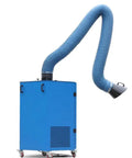 Top Shelf Portable Welding Fume Extractor With Heavy Duty Swivel Setup And Premium HEPA Filtration, blue cart with flexible arm.
