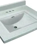 Camila Cultured Marble Vanity Top With Four Inch Centerset Faucet Holes Single Bowl Sleek Frost Finish Integrated Backsplash