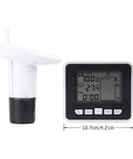 Water Level Sensor With Temperature Readout And Alarm, Ultrasonic Depth Meter For Tanks And Ponds That Keeps You In The Loop, High Low And Empty Alerts, Min Max Logging, Fahrenheit Or Celsius Readout, Up To 100m Range, showing front and side views.