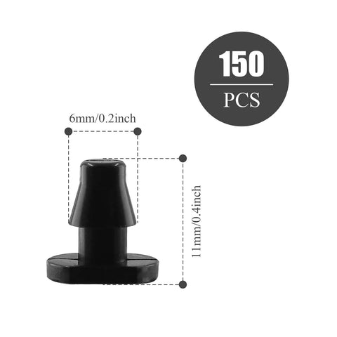 150 Pieces One Quarter Inch Drip Irrigation End Cap Plugs Barbed Tubing Fittings Kit showing single black piece with dimensions