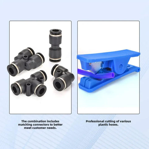 Blue PU Air Line Tubing Kit With One Quarter Inch OD And One Sixth Inch ID 39.4 Feet 12 Meters Includes 14 Fittings And Pipe Cutter
