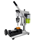 Hella Precise Mini Benchtop Drill With Stepless DC Motor For Quick Diy Fixes And Compact Shop Tasks Featuring Rock Solid Stability And Slick Speed Adjustments on a sturdy base with a drill bit.