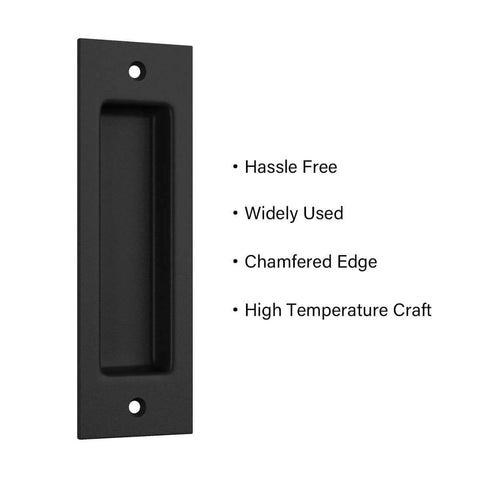 6 1/2 Inch Matte Black Frosted Flush Pull For Sliding Barn Doors, Recessed Invisible Flat Finger Pull, Heavy Duty Solid Steel Hardware