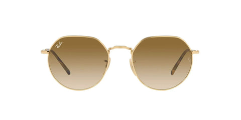 Front view of unisex round sunglasses with gold frame and clear gradient brown lenses 51mm hybrid hexagonal round style